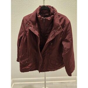 Talbots XLP Red/Burgundy 80% Down Jacket Parka Zip Snap Closure Y2K Cargo